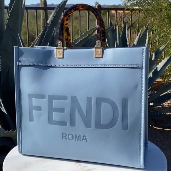 SOLD Fendi Sunshine Medium Light Blue Leather Shopper - Picture 2 of 13